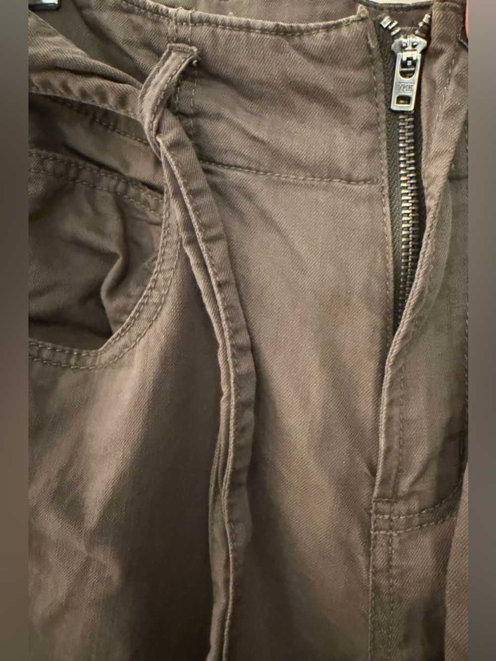 OAT 100% Cotton Wide Leg Full Length Pant w/ Tie Belt Closure, Khaki/Olive, 28 - Picture 4 of 11